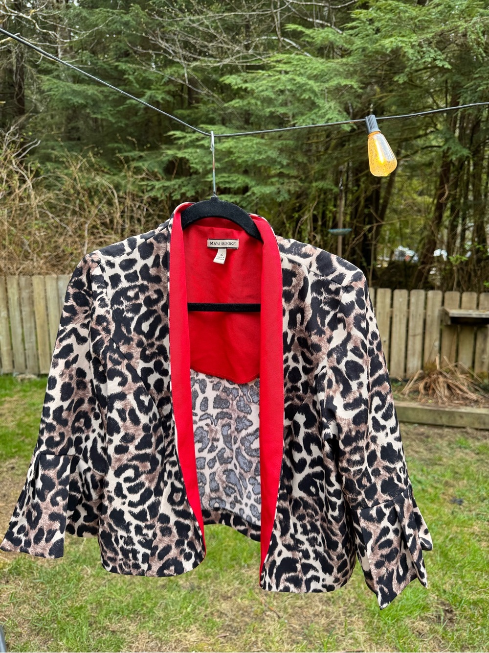 Maya Brooke Leopard Print Blazer with Red Trim